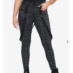 HT Denim Grey Plaid Suspender Hi-Rise Super Skinny Jeans